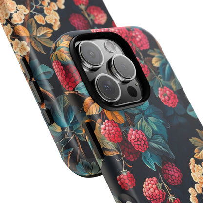 Floral Phone Case with Berry Design, Durable Phone Cover, Floral Print, Gift for Plant Lovers, Nature-Inspired Accessory