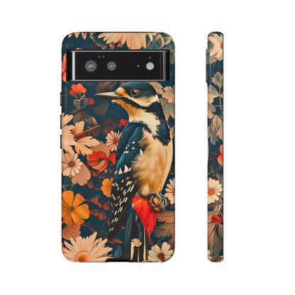 Artistic Bird Phone Case, Unique Tough Cases for Nature Lovers, Floral Design, Cute Gift, Customized Phone Accessories