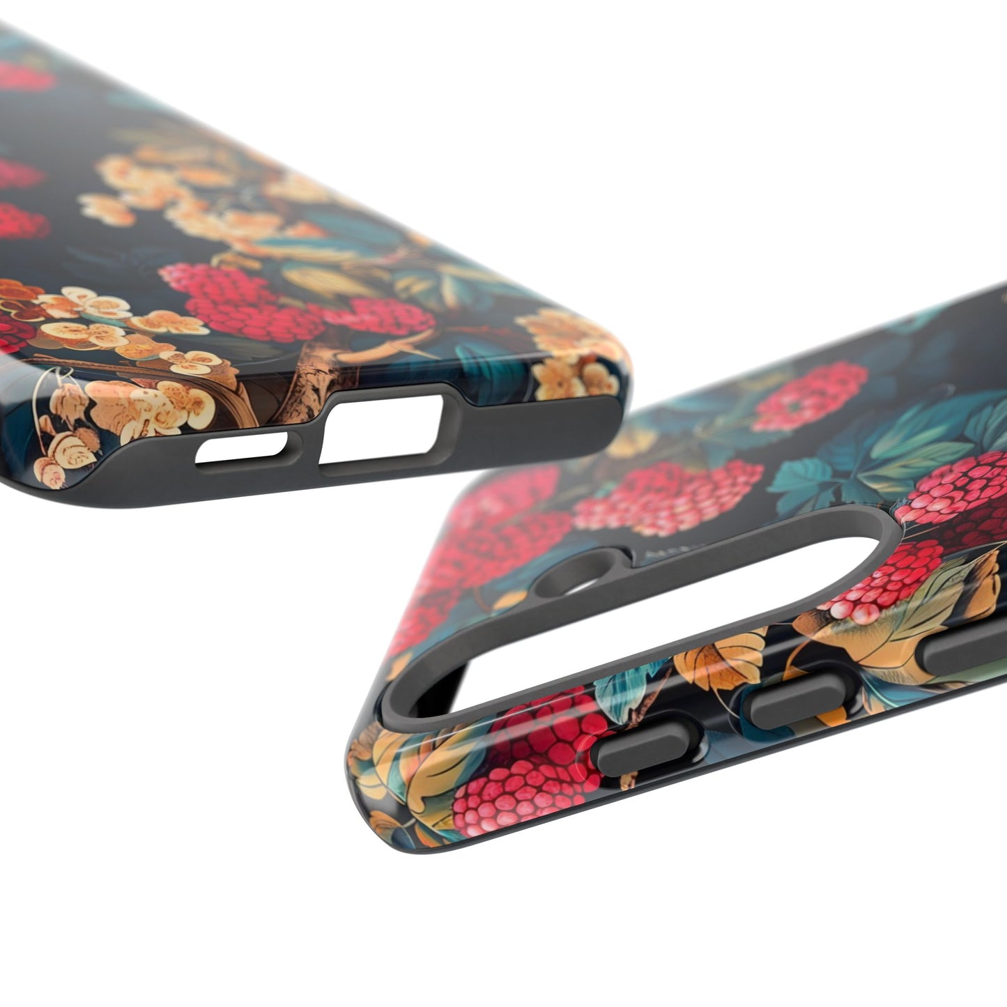 Floral Phone Case with Berry Design, Durable Phone Cover, Floral Print, Gift for Plant Lovers, Nature-Inspired Accessory