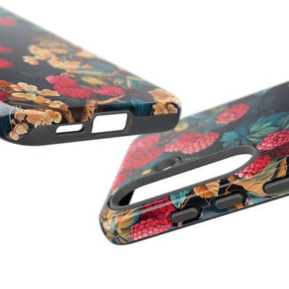 Floral Phone Case with Berry Design, Durable Phone Cover, Floral Print, Gift for Plant Lovers, Nature-Inspired Accessory