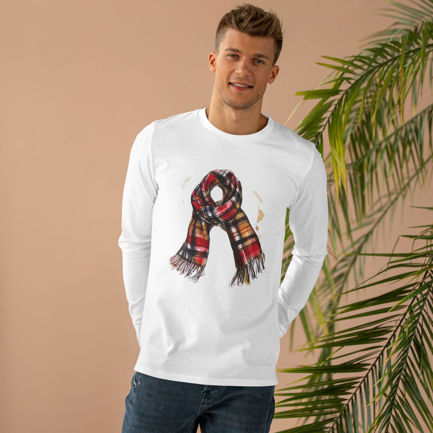 Men’s Base Longsleeve Tee - Classic British Plaid Scarf Design