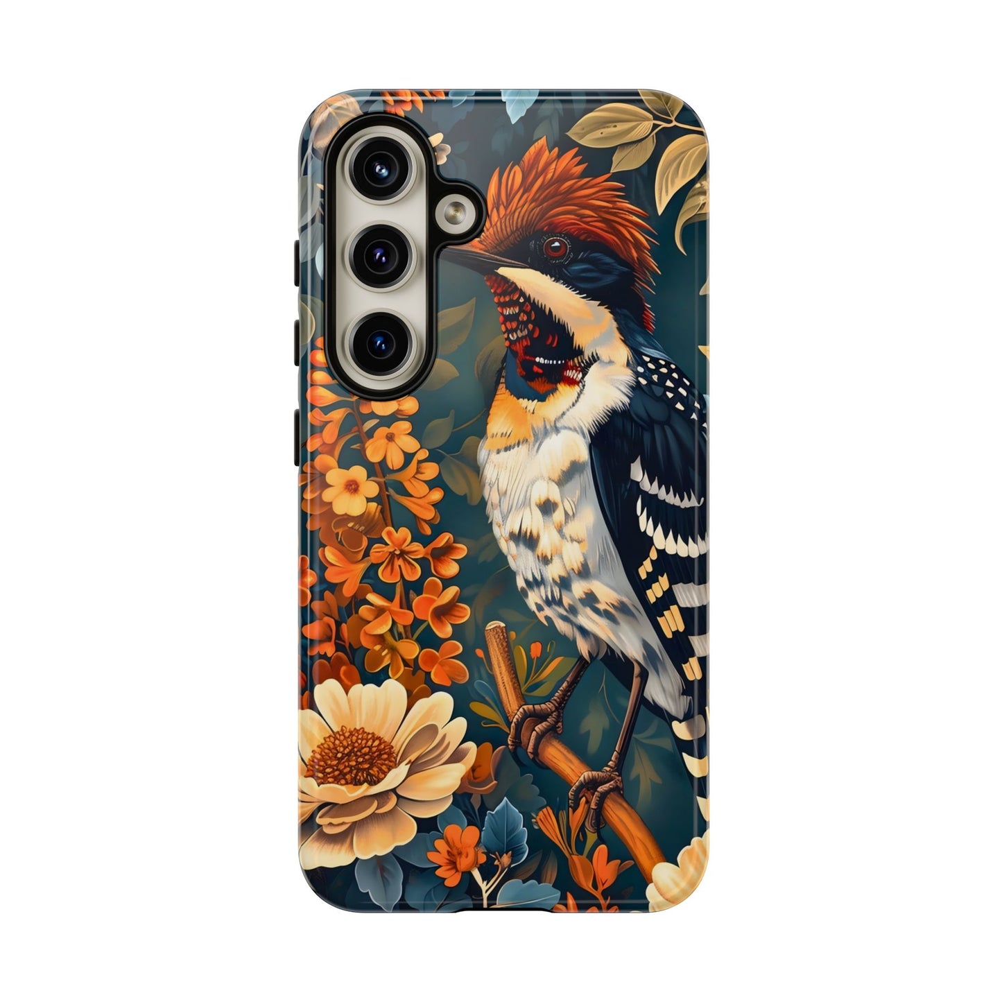 Tough Cases: Floral Bird Phone Case, Vintage Style Cover, Nature Lover Gift, Botanical Design, Spring Inspire Fashion