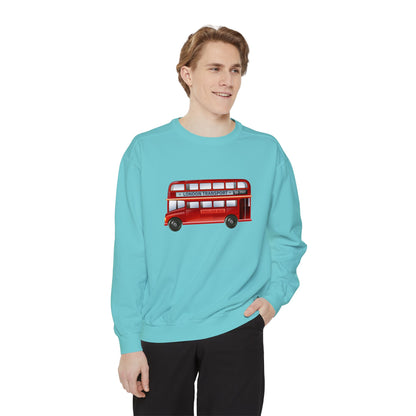Unisex Garment-Dyed Sweatshirt Trendy - London Transport Red Double-Decker Bus