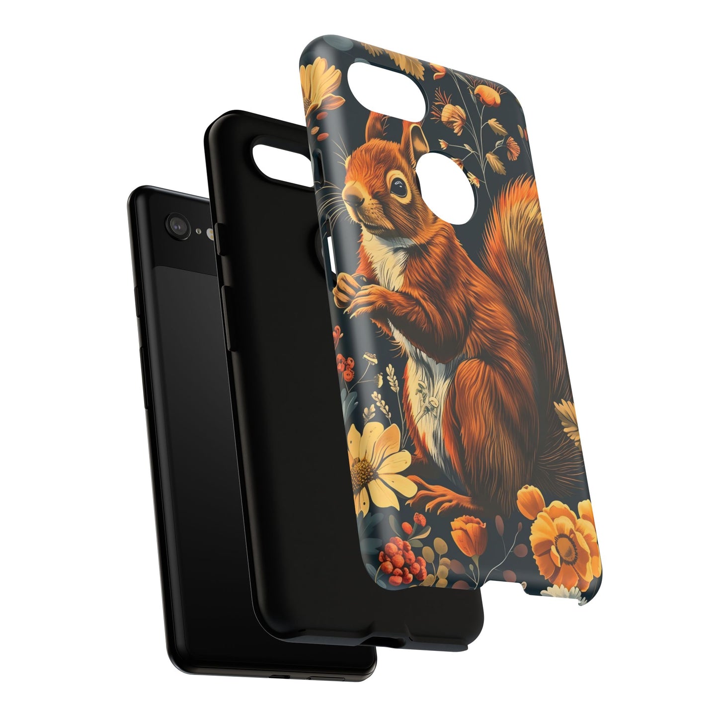 Squirrel Floral Phone Case, Tough Cases for Nature Lovers, Cute Animal Design, Fall Aesthetic, Perfect Gift for Her
