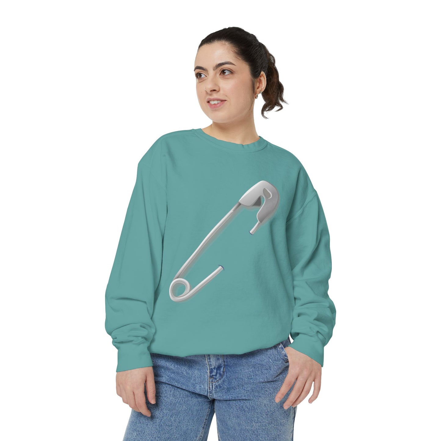 Unisex Garment-Dyed Sweatshirt - Minimalist Safety Pin Design