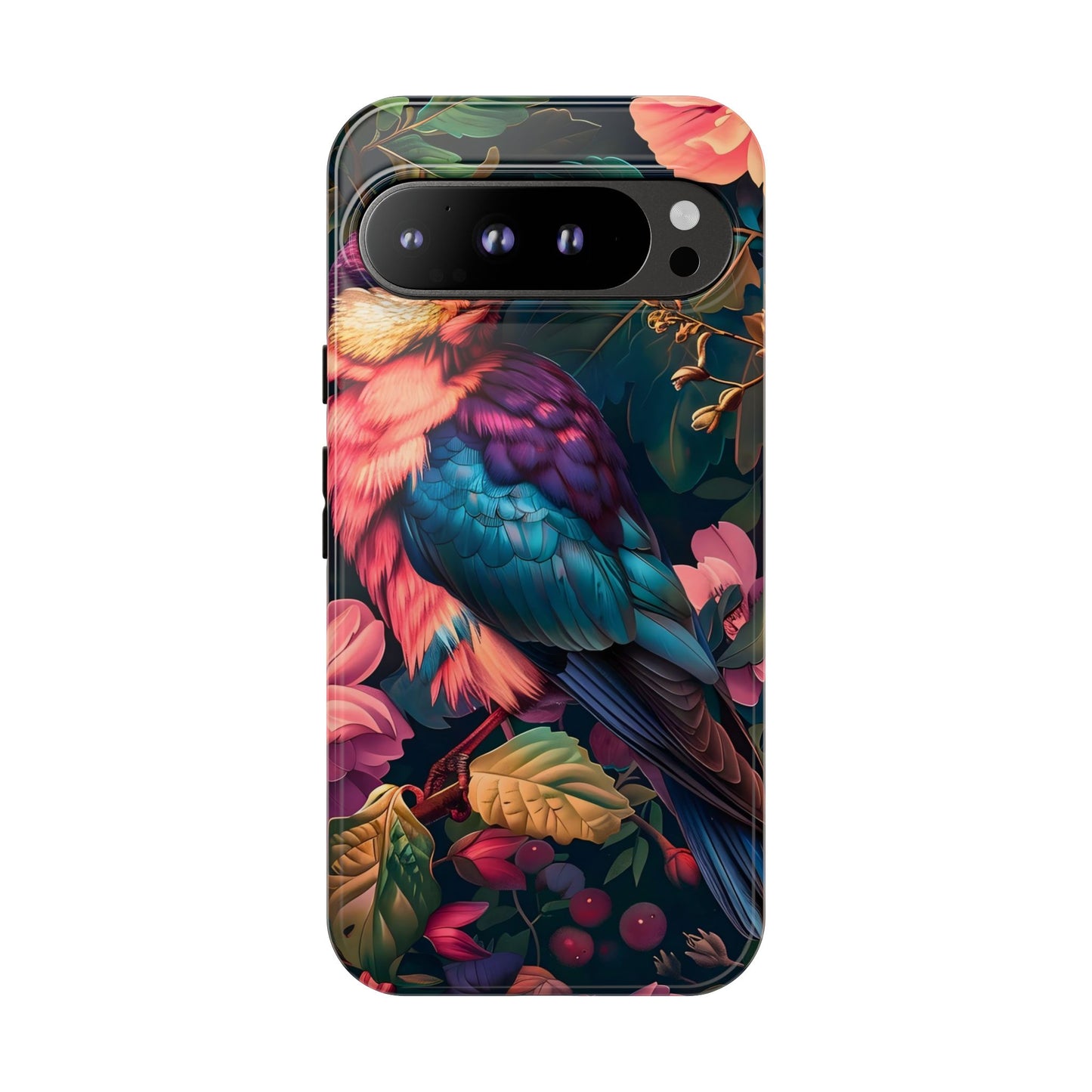Vibrant Phone Case, Tropical Bird Design, Tough Phone Cover, Floral Tech Accessory, Gift for Nature Lovers