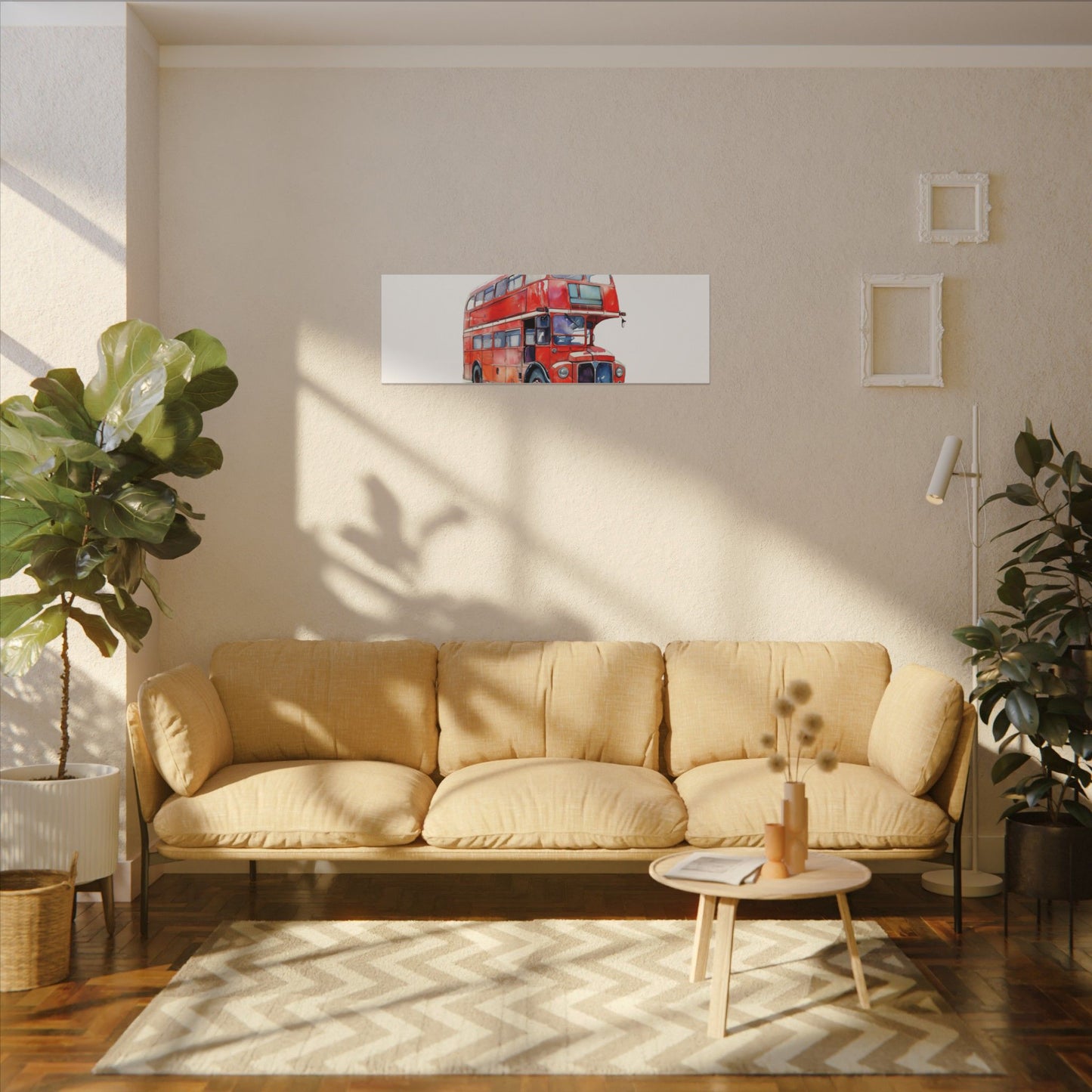 London Red Double-Decker Bus Art Canvas Print, Wall Decor for Travel Lovers, Home Office Gift, Unique Artwork for All Occasions