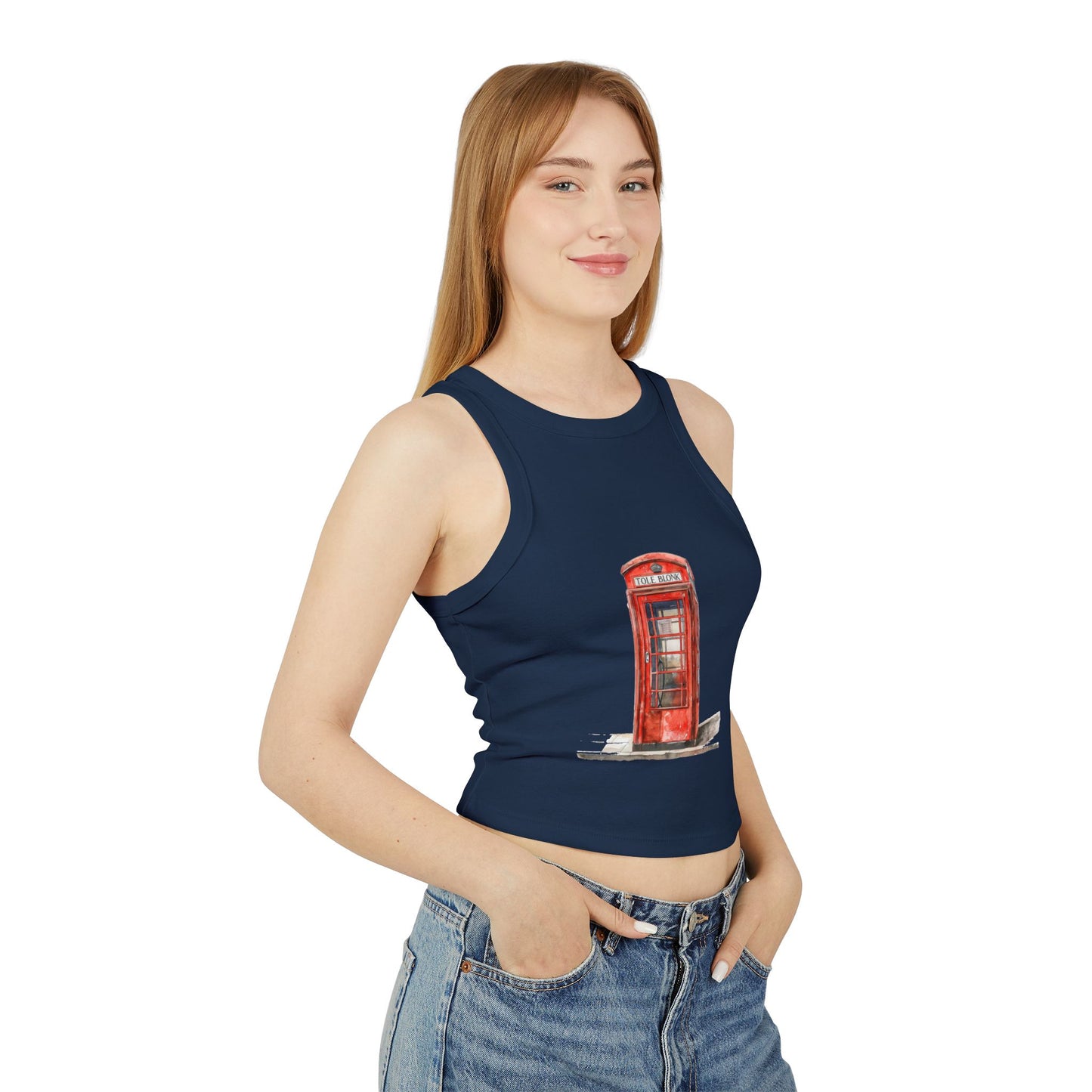 Women's Micro Rib Racer Tank Top - Iconic British Red Telephone Booth Design