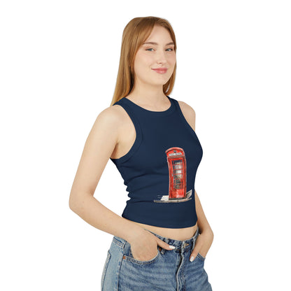 Women's Micro Rib Racer Tank Top - Iconic British Red Telephone Booth Design