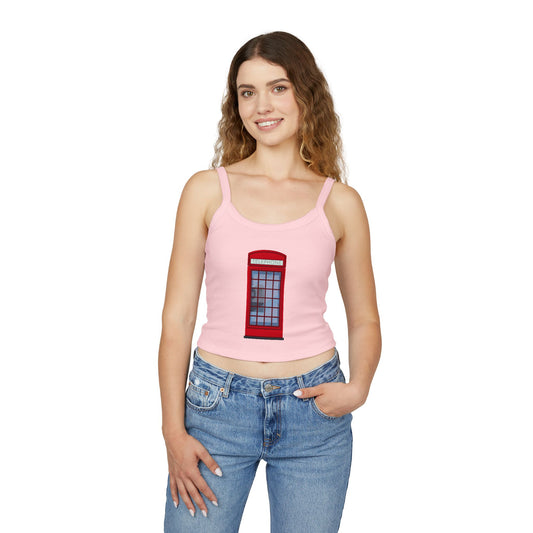 Women's Spaghetti Strap Tank Top - Iconic British Public Telephone - Classic Red Phone Box Design