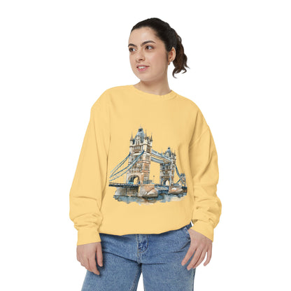 Unisex Garment-Dyed Sweatshirt - London Bridge - Iconic Landmark and Historical Beauty