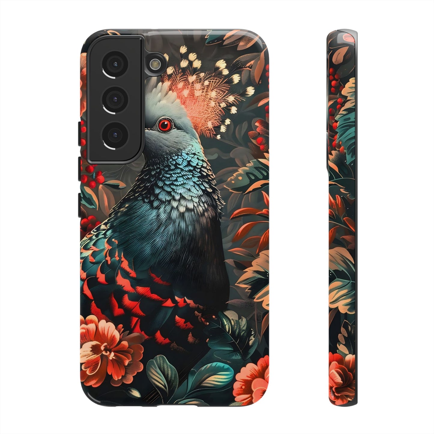 Floral Peacock Phone Case, Tough Cases, Artistic Phone Cover, Unique Gift, Nature Lover Accessory, Protective Case