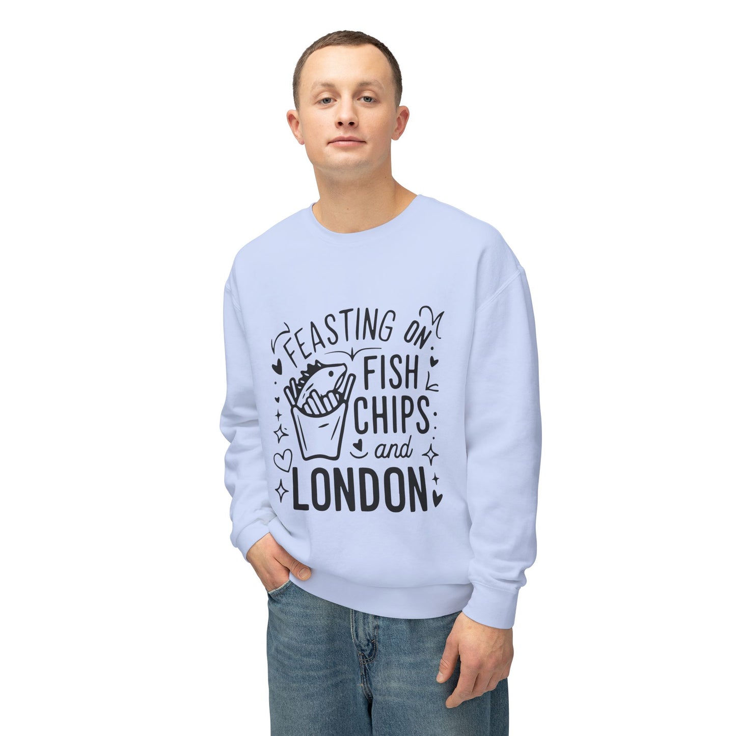 Unisex Lightweight Crewneck Sweatshirt - Fish, Chips and London