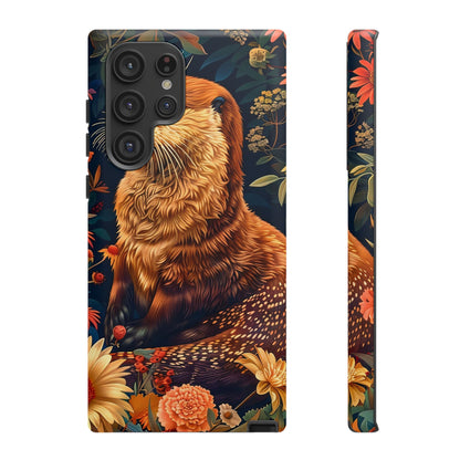 Otter Phone Case, Floral Otter Design, Tough Phone Cover, Nature Lover Gift, Cute Animal Accessories