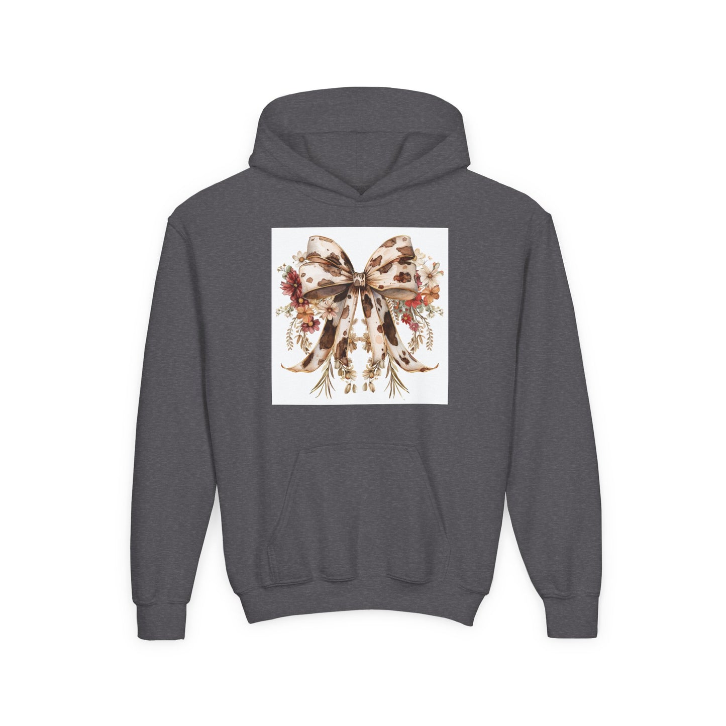 Floral Bow Youth Hoodie - Stylish Floral Design for Fall & Winter Celebrations
