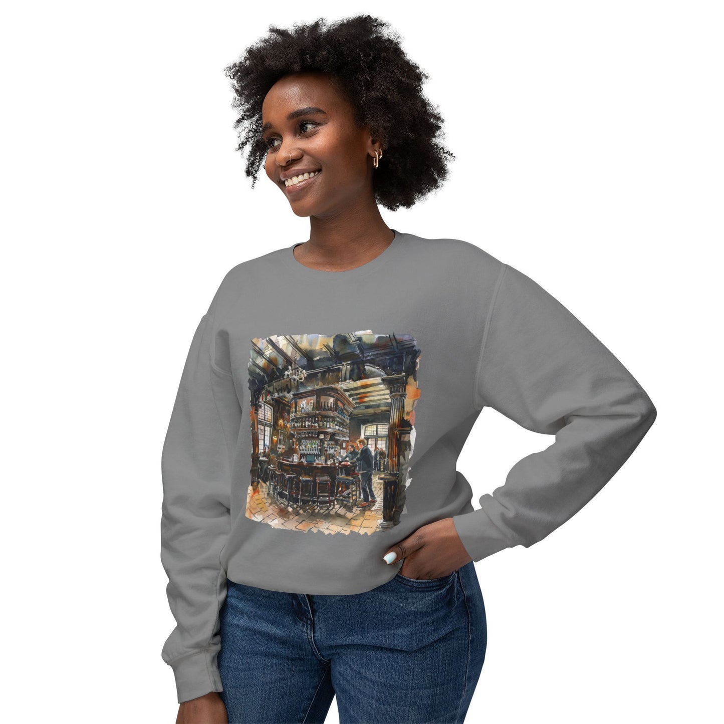 Unisex Lightweight Crewneck Sweatshirt - Cozy Nights in a British Pub