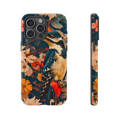 Artistic Bird Phone Case, Unique Tough Cases for Nature Lovers, Floral Design, Cute Gift, Customized Phone Accessories