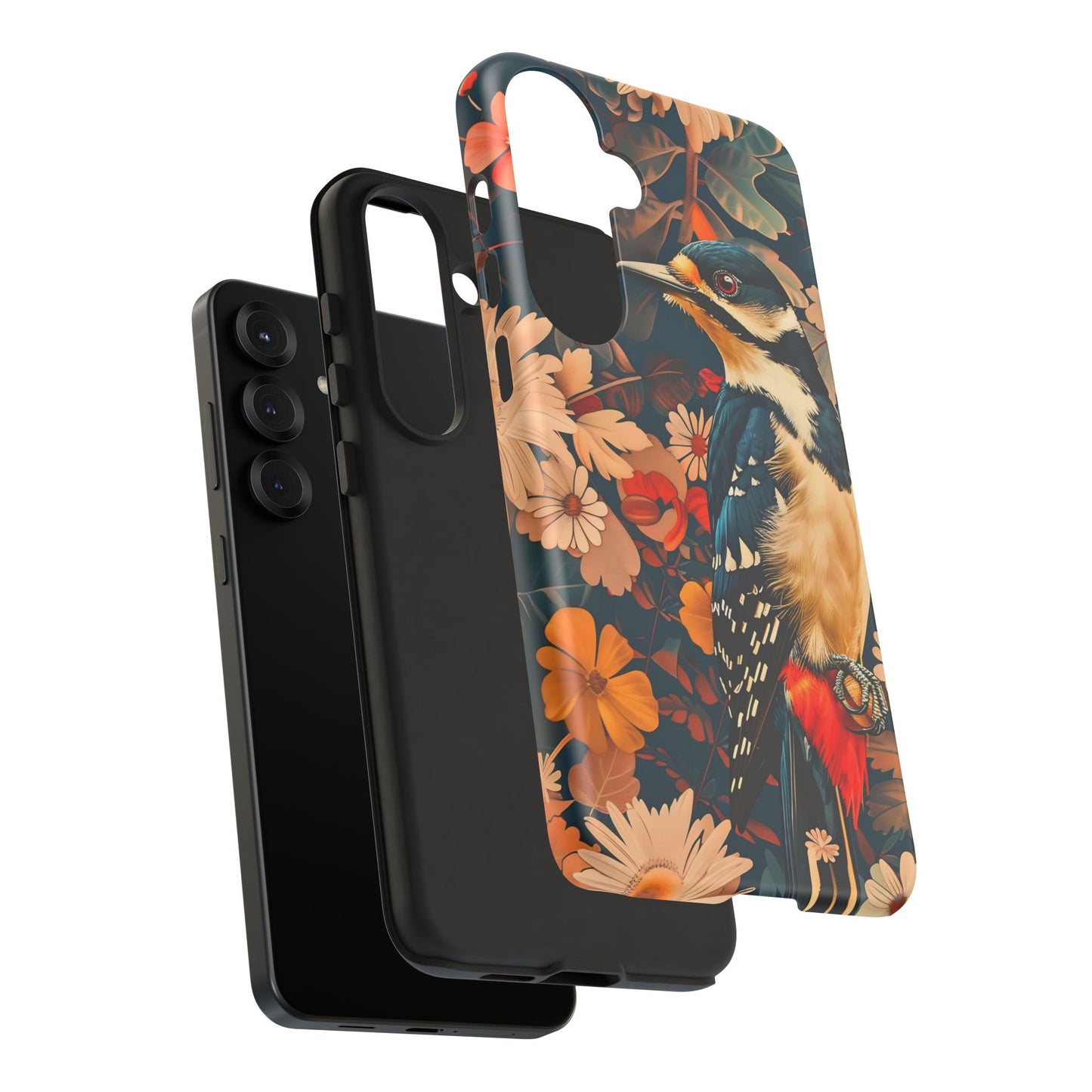 Artistic Bird Phone Case, Unique Tough Cases for Nature Lovers, Floral Design, Cute Gift, Customized Phone Accessories