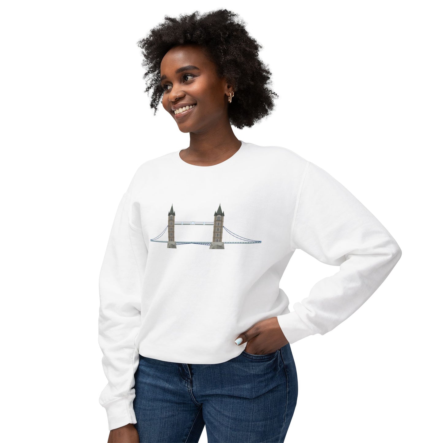 Unisex Lightweight Crewneck Sweatshirt - Tower Bridge - Iconic London Landmark Illustration