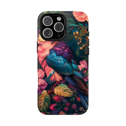 Vibrant Phone Case, Tropical Bird Design, Tough Phone Cover, Floral Tech Accessory, Gift for Nature Lovers