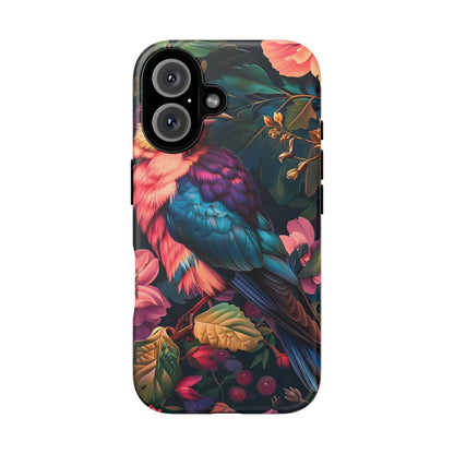 Vibrant Phone Case, Tropical Bird Design, Tough Phone Cover, Floral Tech Accessory, Gift for Nature Lovers