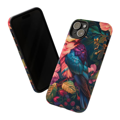 Vibrant Phone Case, Tropical Bird Design, Tough Phone Cover, Floral Tech Accessory, Gift for Nature Lovers