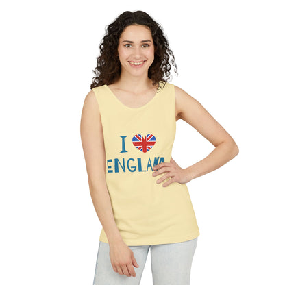 Unisex Garment-Dyed Tank Top - I Love England - Union Jack Heart Design