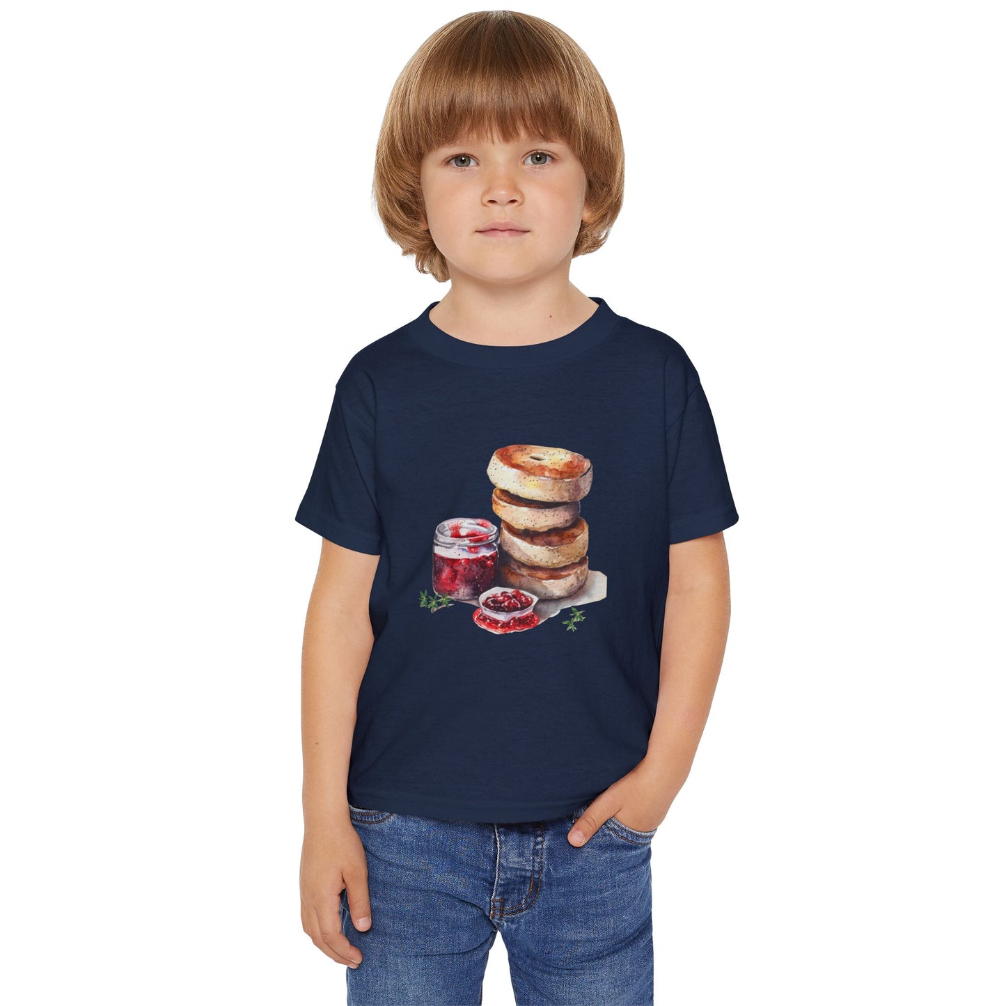 Toddler T-Shirt with Bagel & Jam Design -  Artistic Food-Themed Painting for Home Decor -  Perfect for Little Foodies