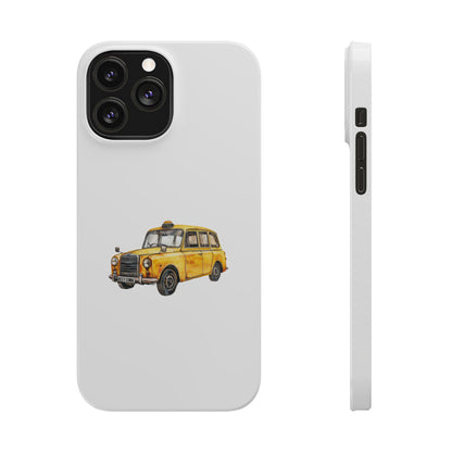 Vintage Yellow Taxi Slim Phone Case, NYC Taxi Accessory, Perfect Gift for Travelers, Phone Protection, Car Enthusiasts, Urban Style