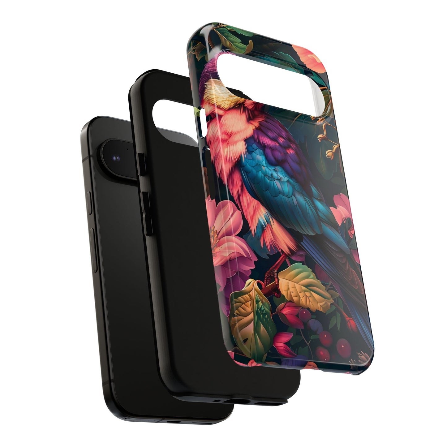Vibrant Phone Case, Tropical Bird Design, Tough Phone Cover, Floral Tech Accessory, Gift for Nature Lovers