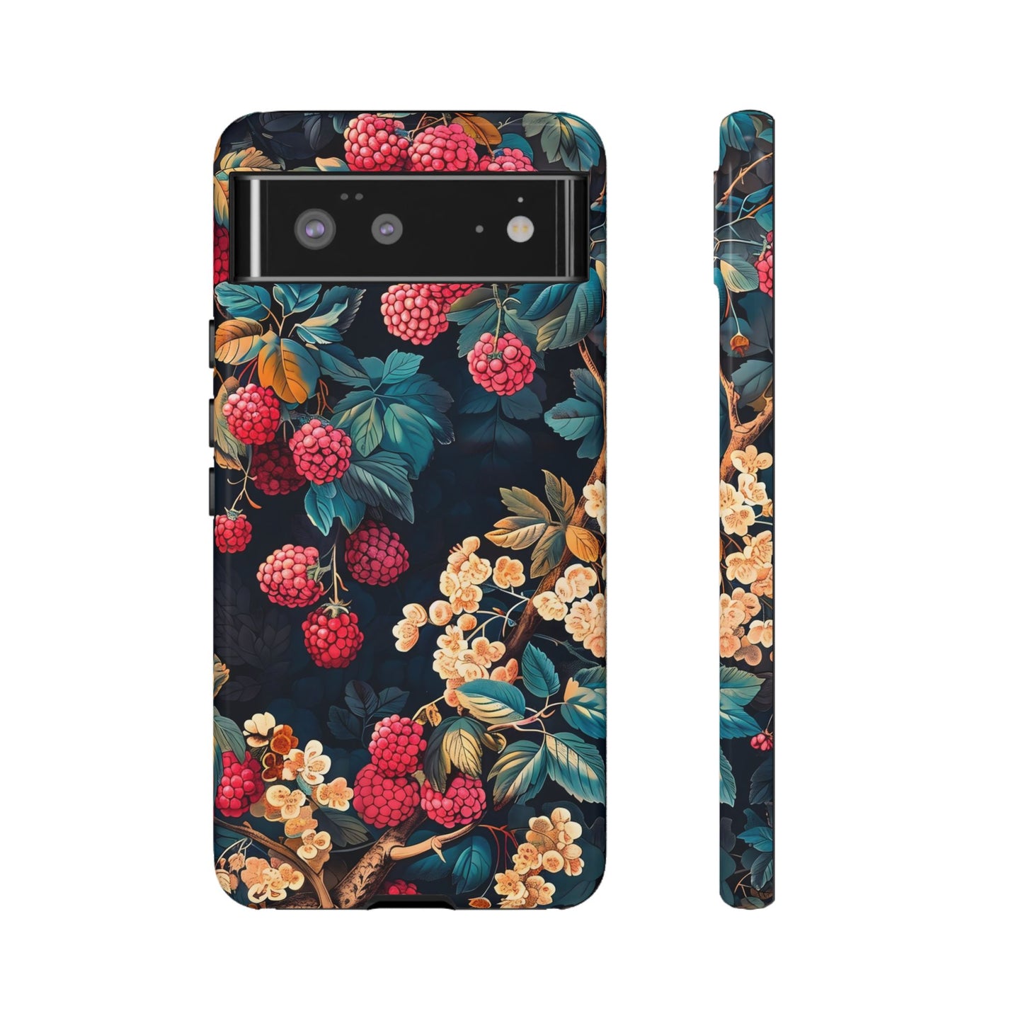 Floral Phone Case with Berry Design, Durable Phone Cover, Floral Print, Gift for Plant Lovers, Nature-Inspired Accessory