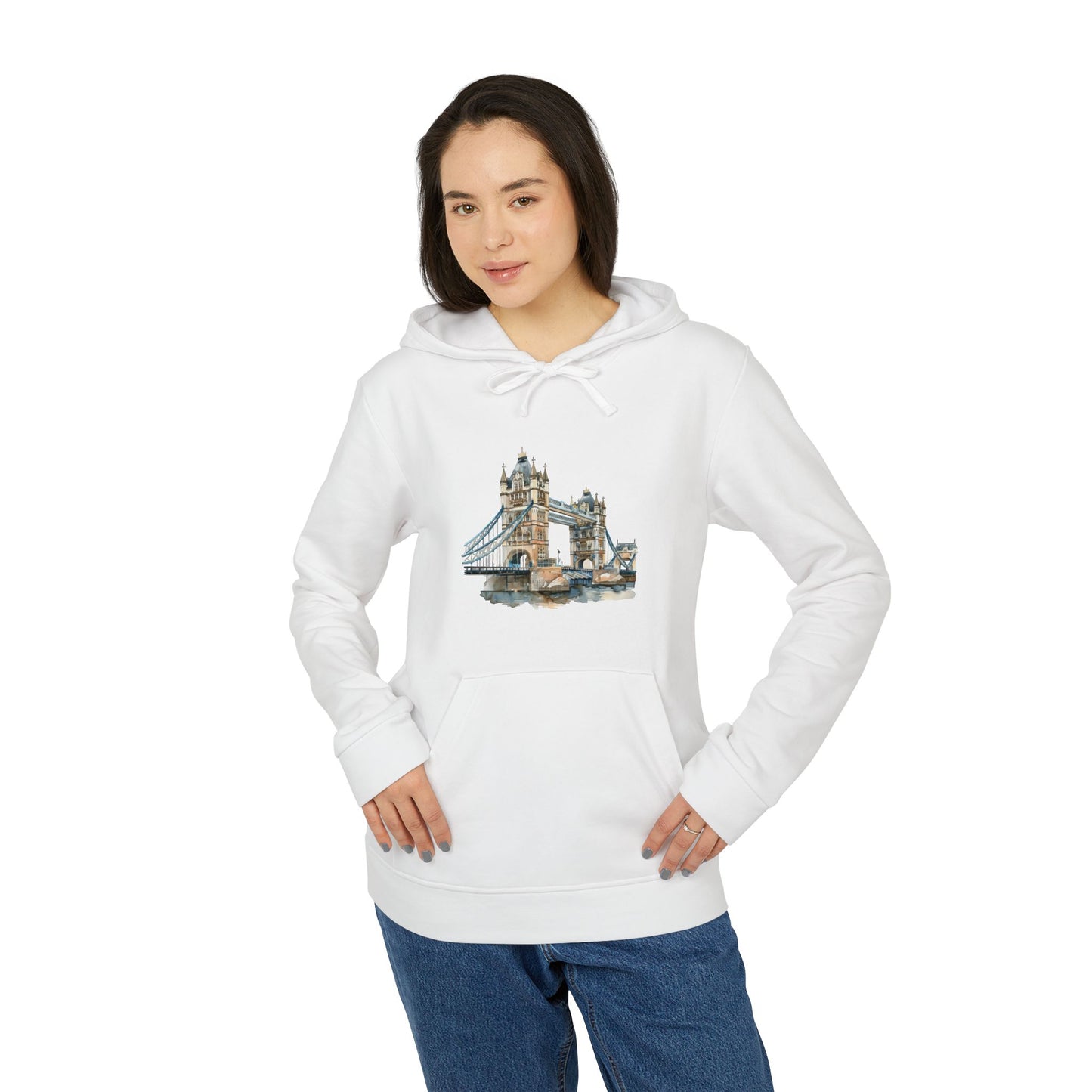 Fleece Hoodie - Unisex Adidas Apparel - London Bridge - Iconic Landmark and Historical Beauty