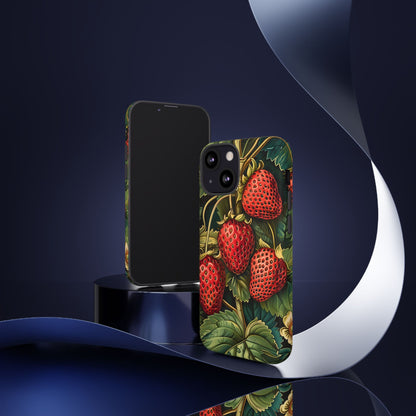 Strawberry Phone Case, Tough Berry Case, Floral Phone Cover, Cute Smartphone Shell, Nature-Inspired Gift