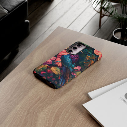 Vibrant Phone Case, Tropical Bird Design, Tough Phone Cover, Floral Tech Accessory, Gift for Nature Lovers