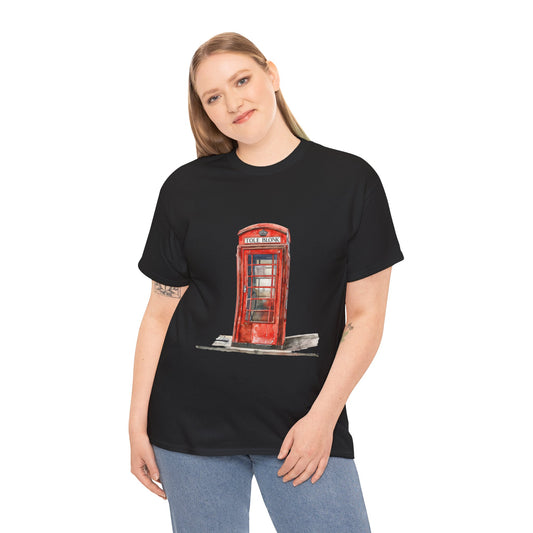 Unisex Heavy Cotton Tee - Iconic British Public Telephone - Classic Red Phone Box