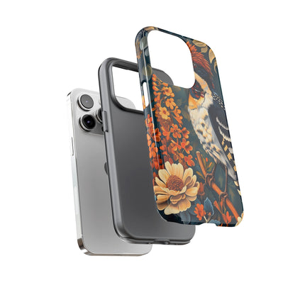 Tough Cases: Floral Bird Phone Case, Vintage Style Cover, Nature Lover Gift, Botanical Design, Spring Inspire Fashion
