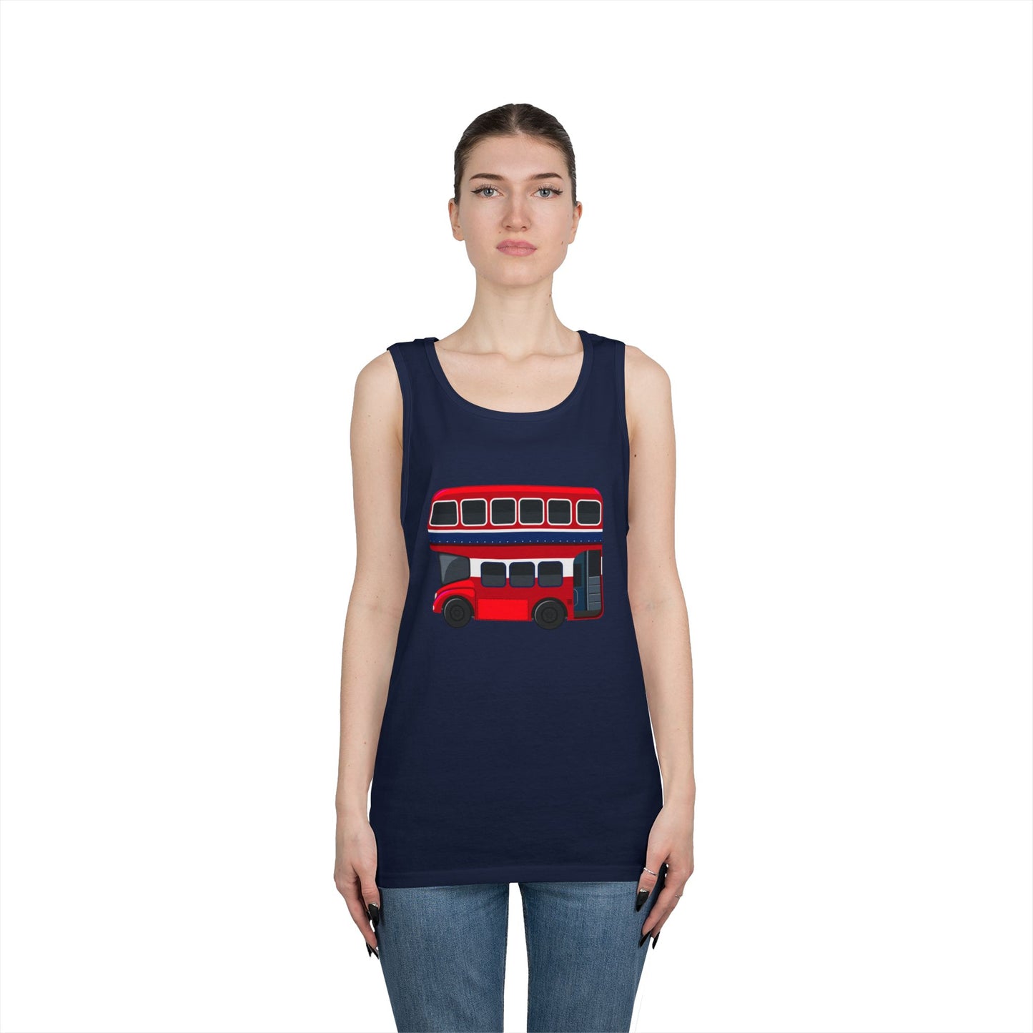 Unisex Heavy Cotton Tank Top - Iconic Red Bus Illustration Wall Decor