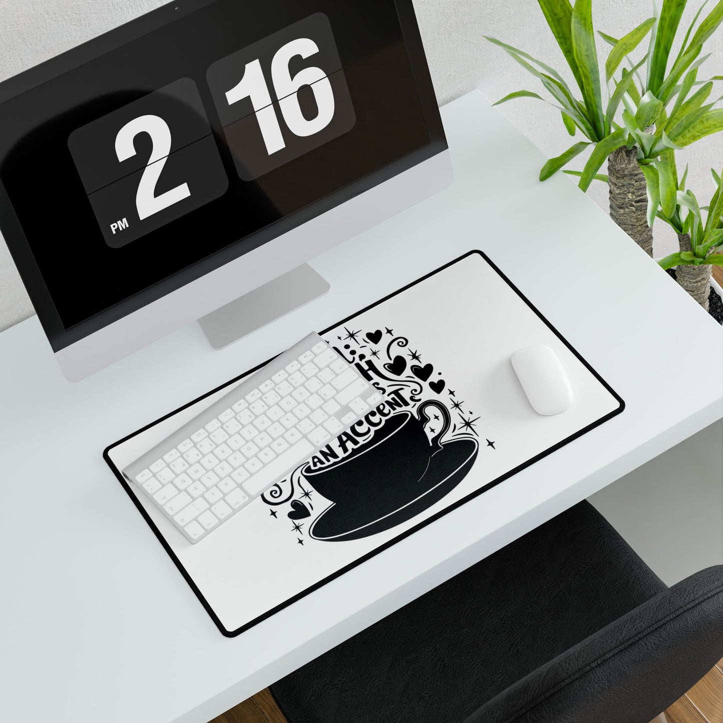 London Tea Themed Desk Mat, Chic Office Decor, Gift for Tea Lovers, Stylish Workspace Accessory, Home Office Essentials