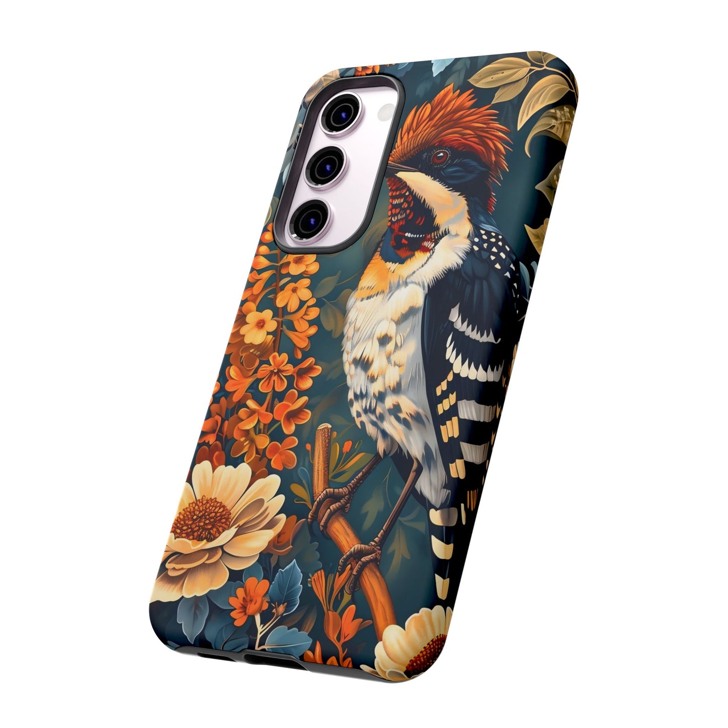 Tough Cases: Floral Bird Phone Case, Vintage Style Cover, Nature Lover Gift, Botanical Design, Spring Inspire Fashion