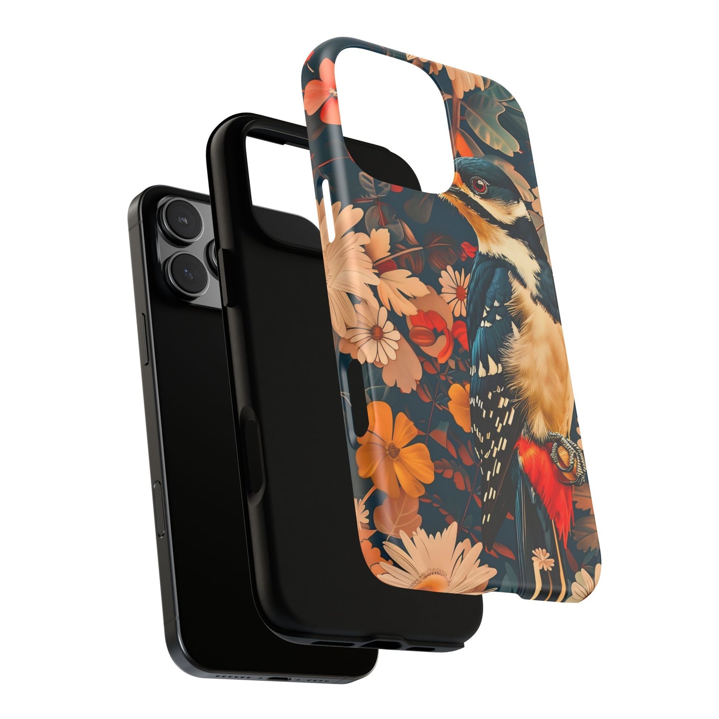 Artistic Bird Phone Case, Unique Tough Cases for Nature Lovers, Floral Design, Cute Gift, Customized Phone Accessories