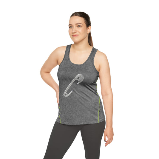 Women's Racerback Sports Top - Athletic Fitness Tank - Safety Pin Design