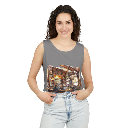 Unisex Garment-Dyed Tank Top - Cozy British Pub - London Watercolor Illustration