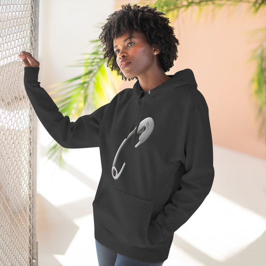 Three-Panel Fleece Hoodie - Minimalist Safety Pin Design
