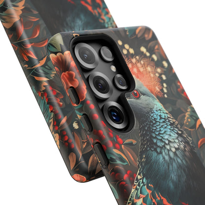 Floral Peacock Phone Case, Tough Cases, Artistic Phone Cover, Unique Gift, Nature Lover Accessory, Protective Case
