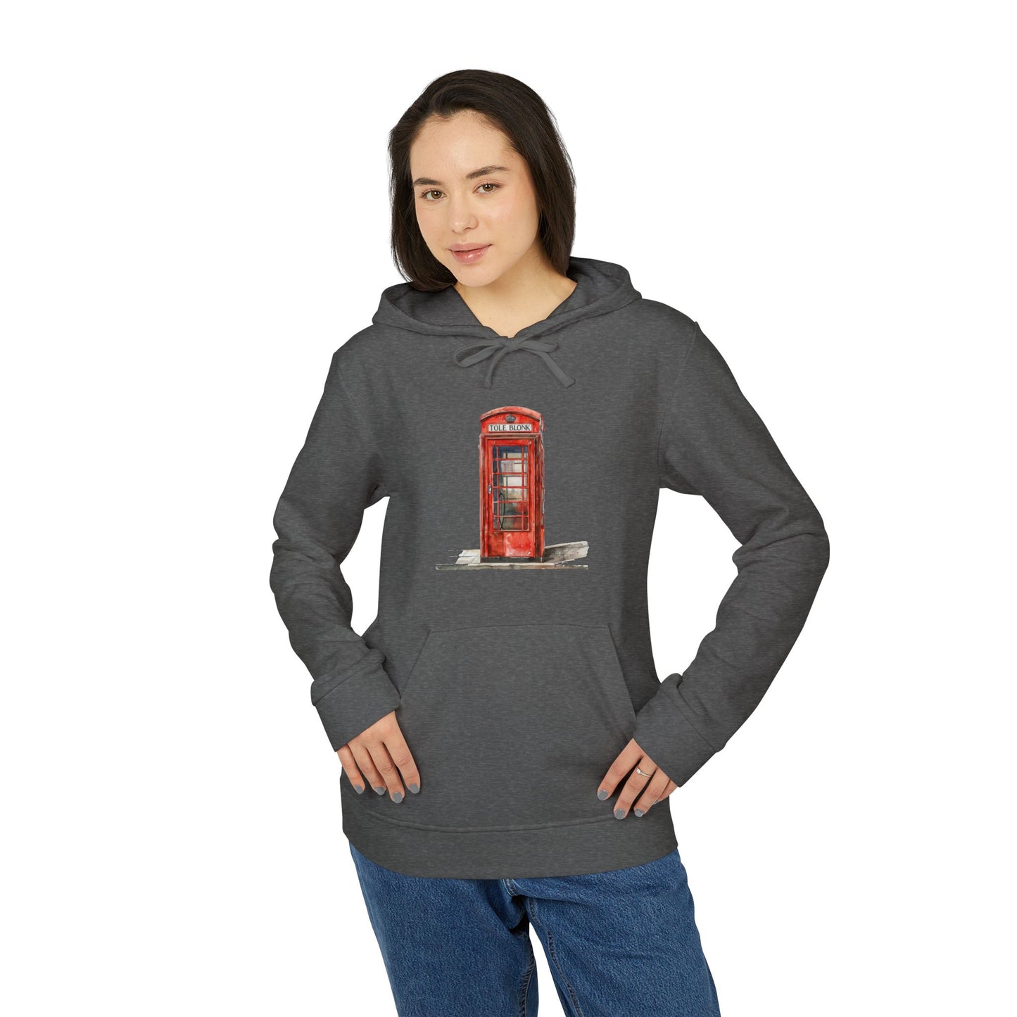 adidas Unisex Fleece Hoodie - Iconic British Public Telephone - Classic Red Phone Box Design