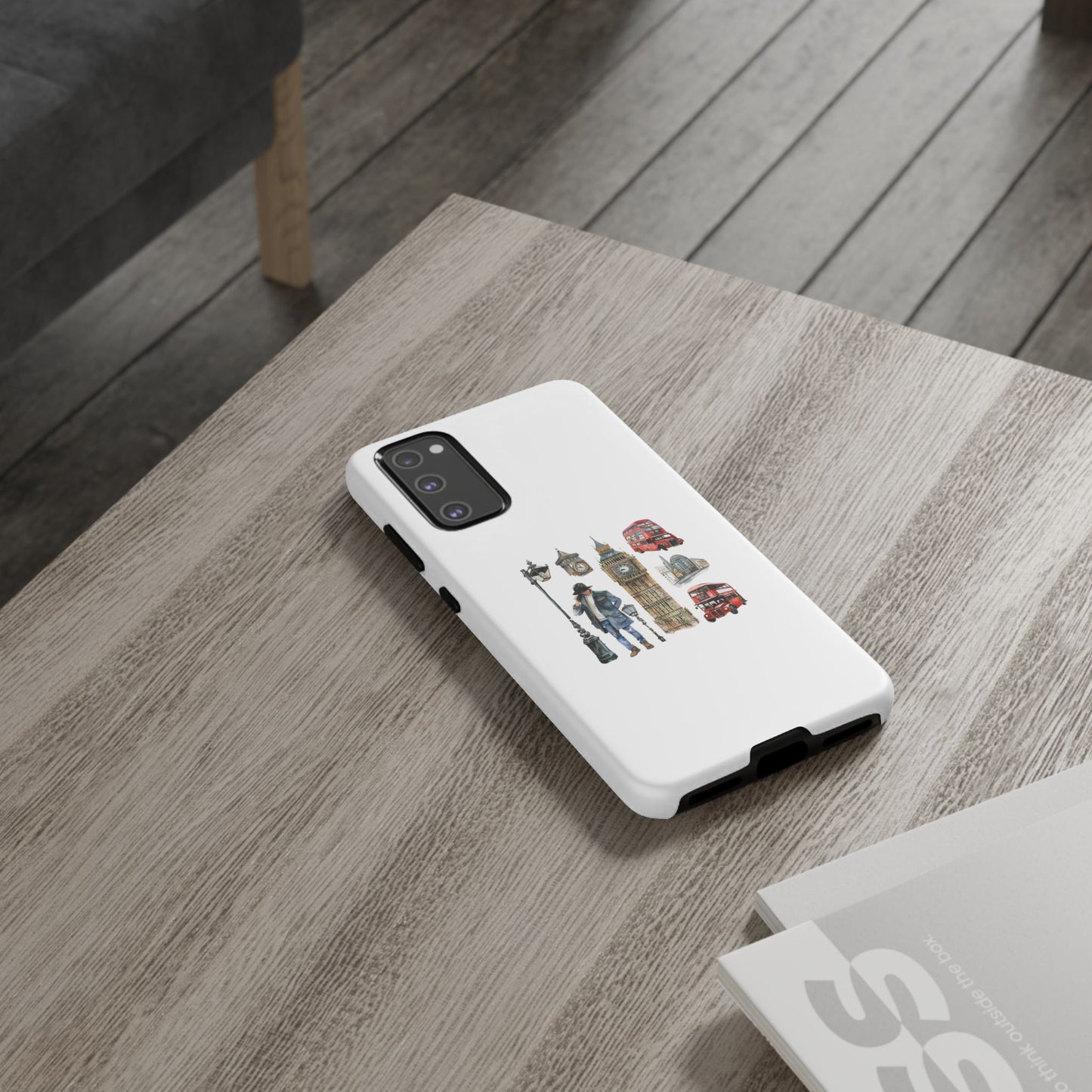 London-Themed Tough Phone Case with Iconic Red Buses