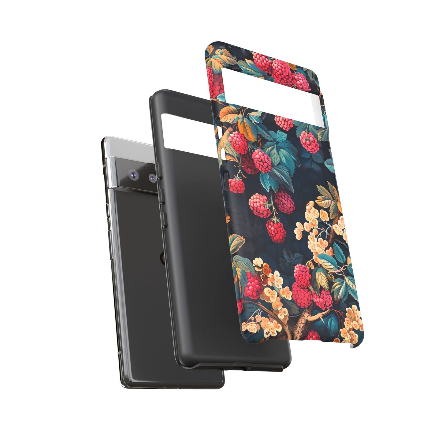 Floral Phone Case with Berry Design, Durable Phone Cover, Floral Print, Gift for Plant Lovers, Nature-Inspired Accessory