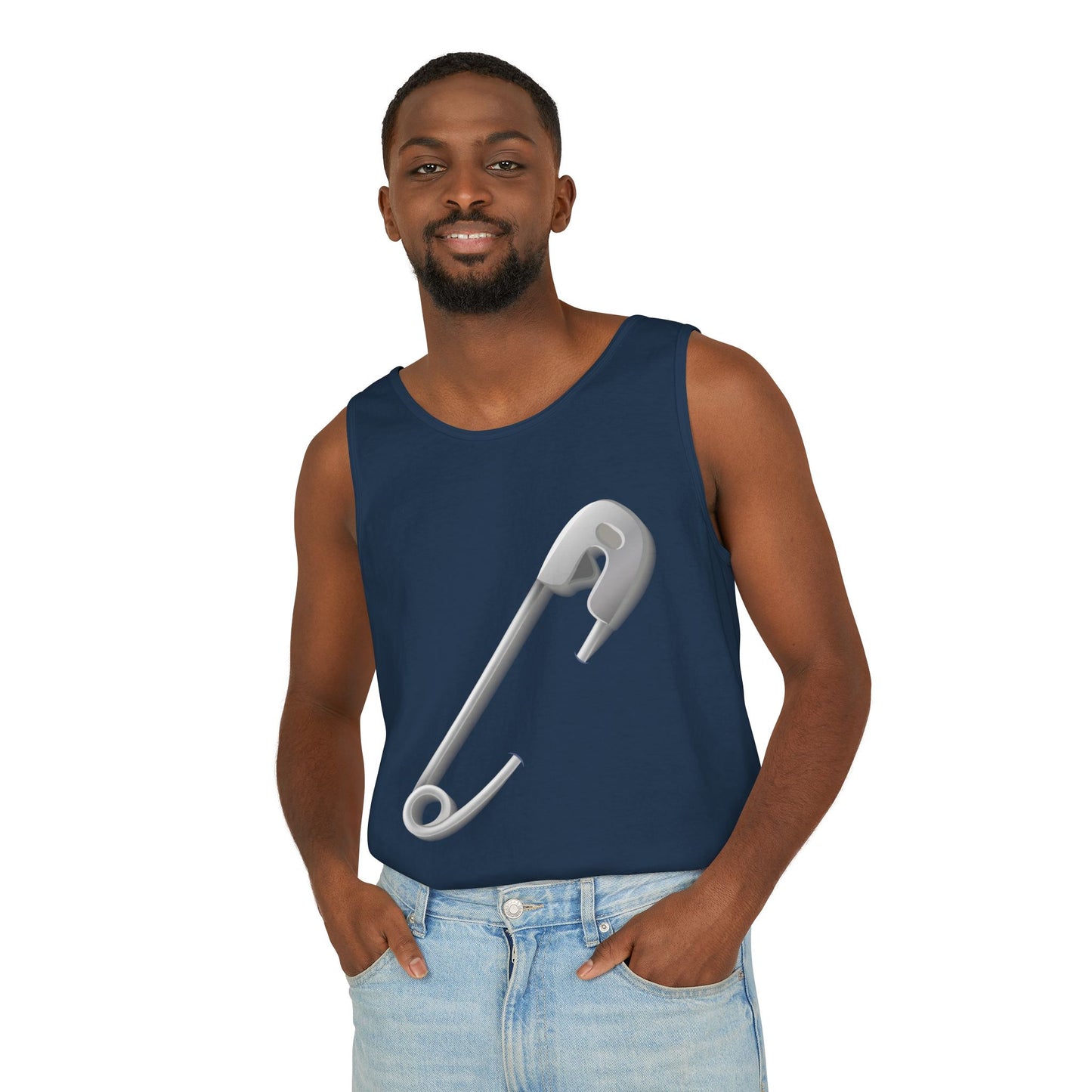 Unisex Garment-Dyed Tank Top - Minimalist Safety Pin