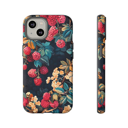Floral Phone Case with Berry Design, Durable Phone Cover, Floral Print, Gift for Plant Lovers, Nature-Inspired Accessory