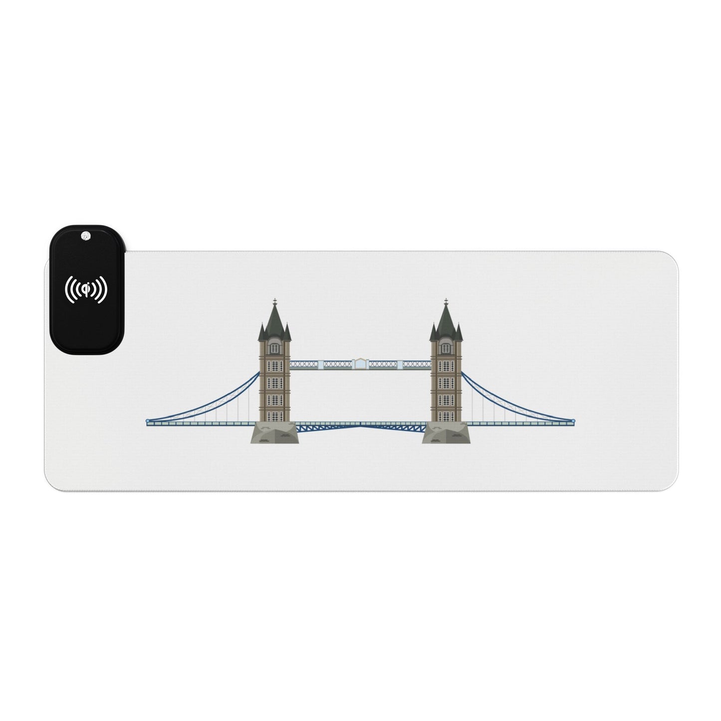 Tower Bridge Illustration - LED Gaming Mouse Pad with Wireless Charging Station, Perfect for Gamers, Desk Accessories, Home Office, Tech Gifts, Modern Design
